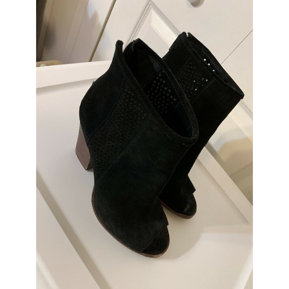 Gianni Bini Womens Sz‎ 9M Black Open Toe Suede Leather Ankle Zip Wedge